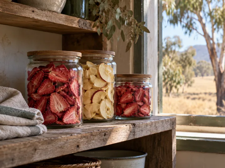 AI-generated Australian pantry scene with jars and eucalyptus