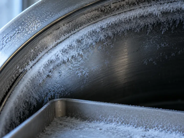 AI-generated study of frost on a generic stainless chamber